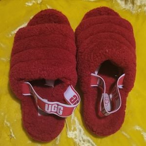 Red UGG Fluff Yeah slippers slides
